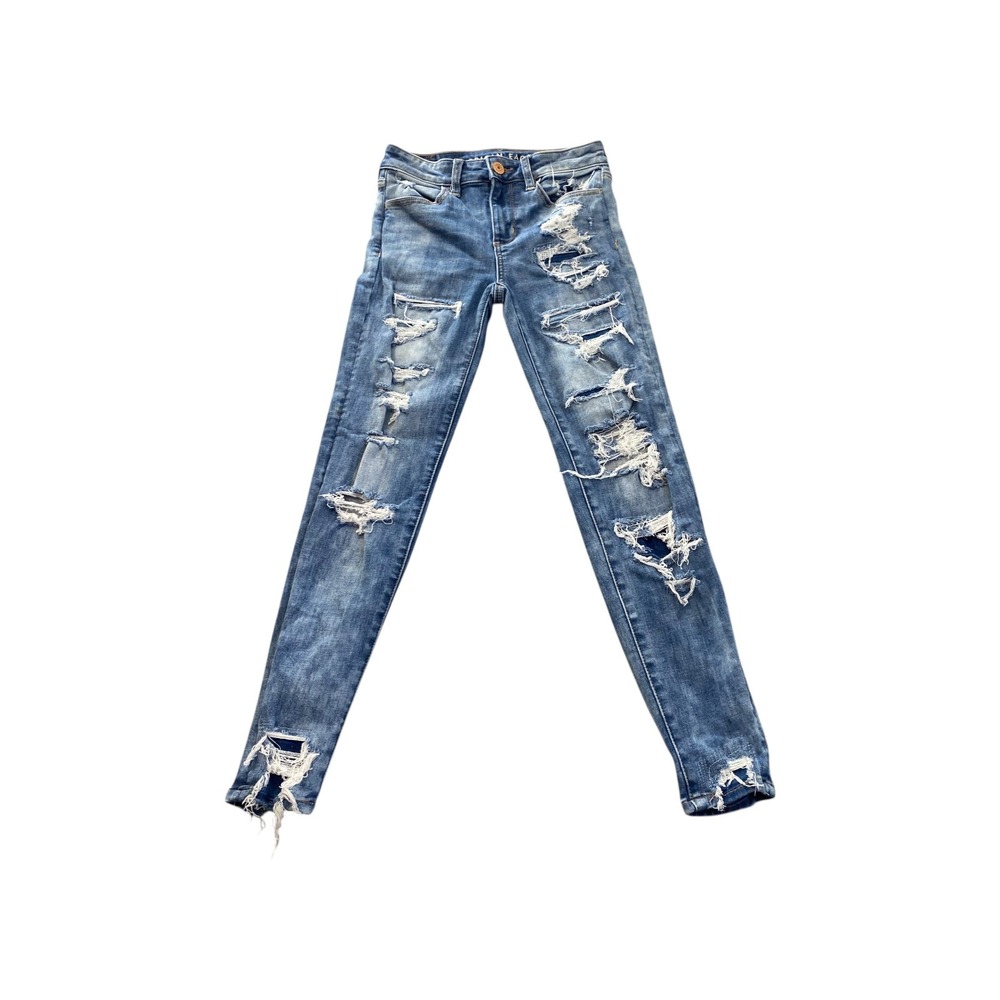 American Eagle Outfitters Womens Size 0 Distressed Ripped High Rise Skinny Jeans